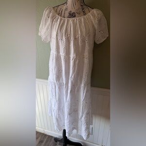 Debbie Katz South Beach Elegant White Eyelet Dress. L.